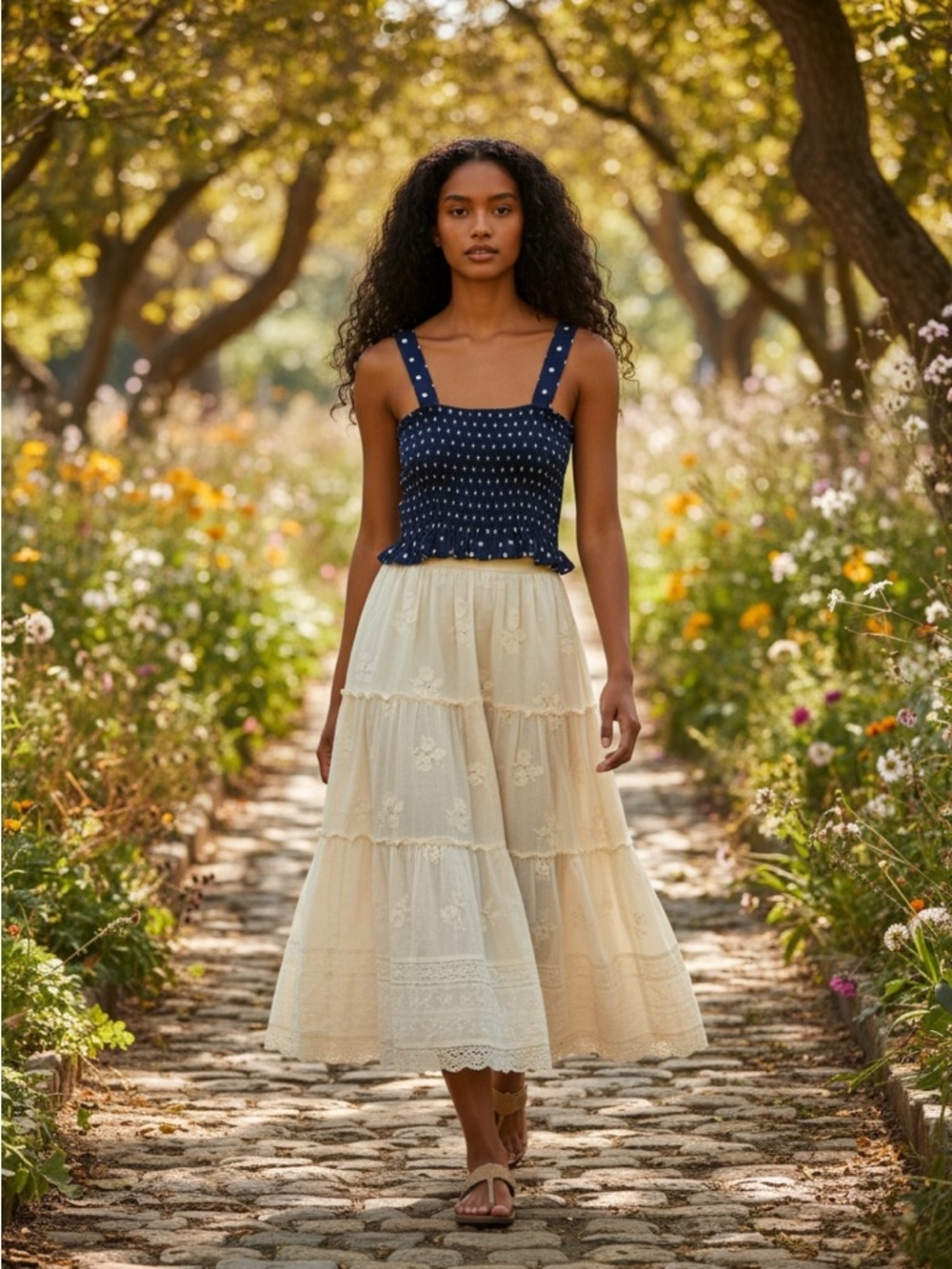 American Eagle Outfitters Navy Polka Dot Crop Top